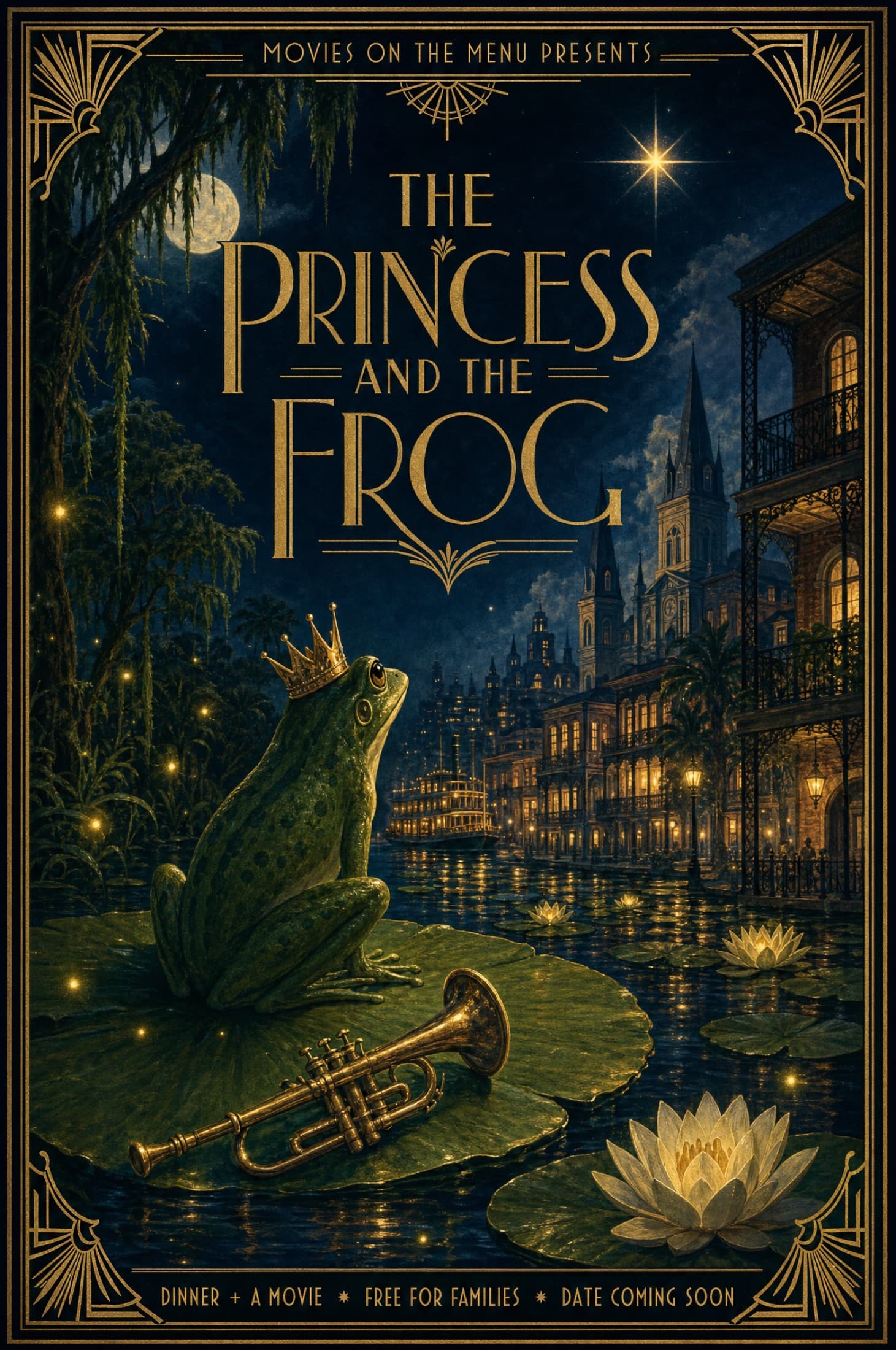 Movies on the Menu event flyer for The Princess and the Frog
